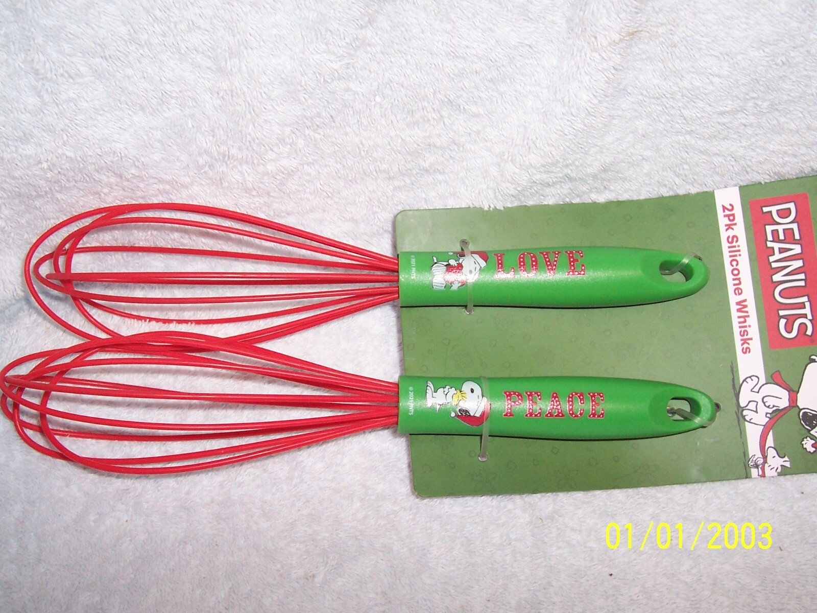 Peanuts Snoopy Set Of 2 Love & Peace Silicone Whisks New