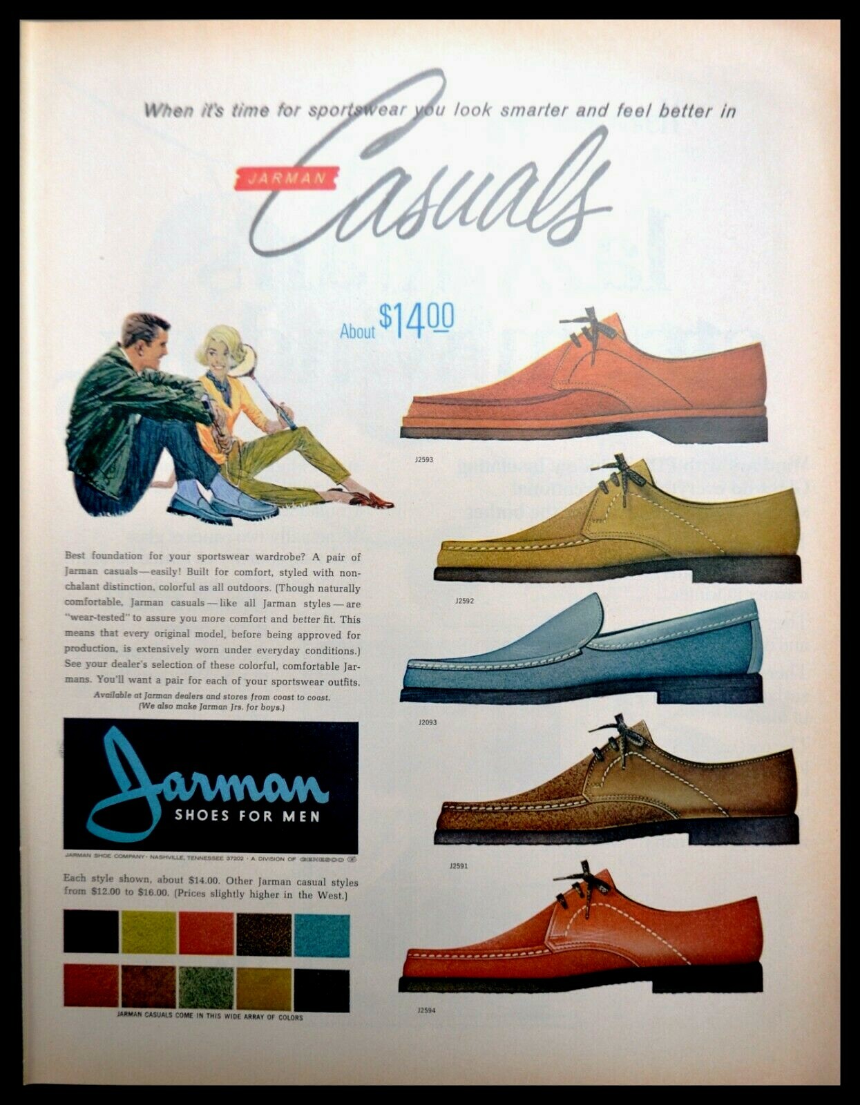 1967 Jarman Shoes Time for Sportswear, Casuals Original Vintage Print Ad