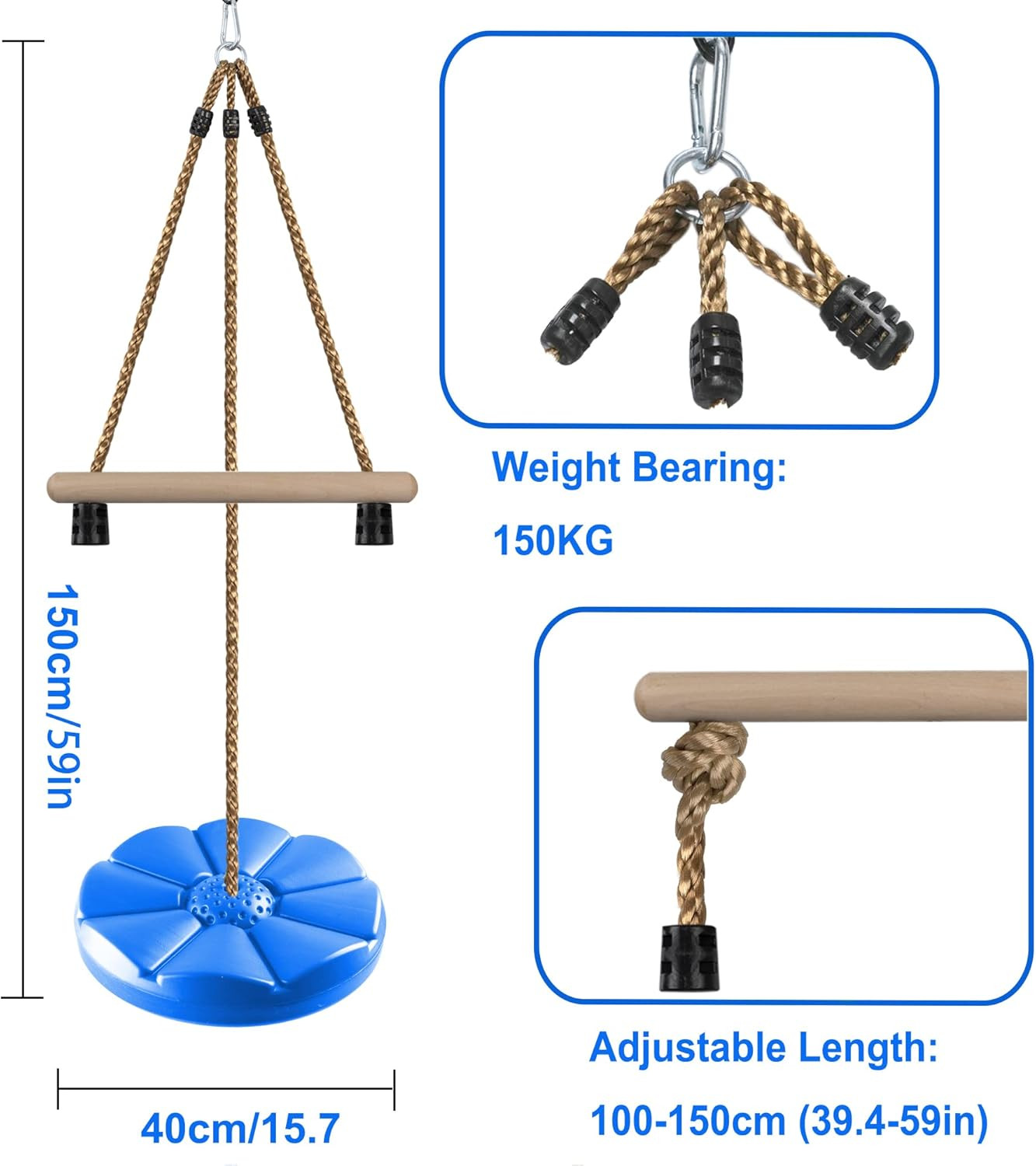 Disc Swing for Kids, Swing Set Accessories, 7FT Height Adjustable Gym Monkey Bar