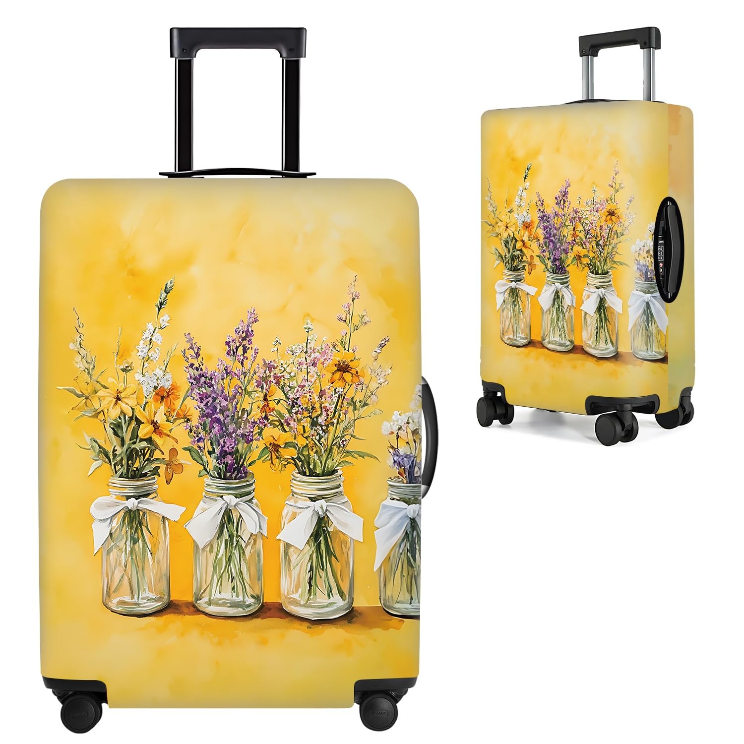 THISFIND Floral Jar Luggage Cover, Elegant Flower Bouquet and Jar Design Elas...