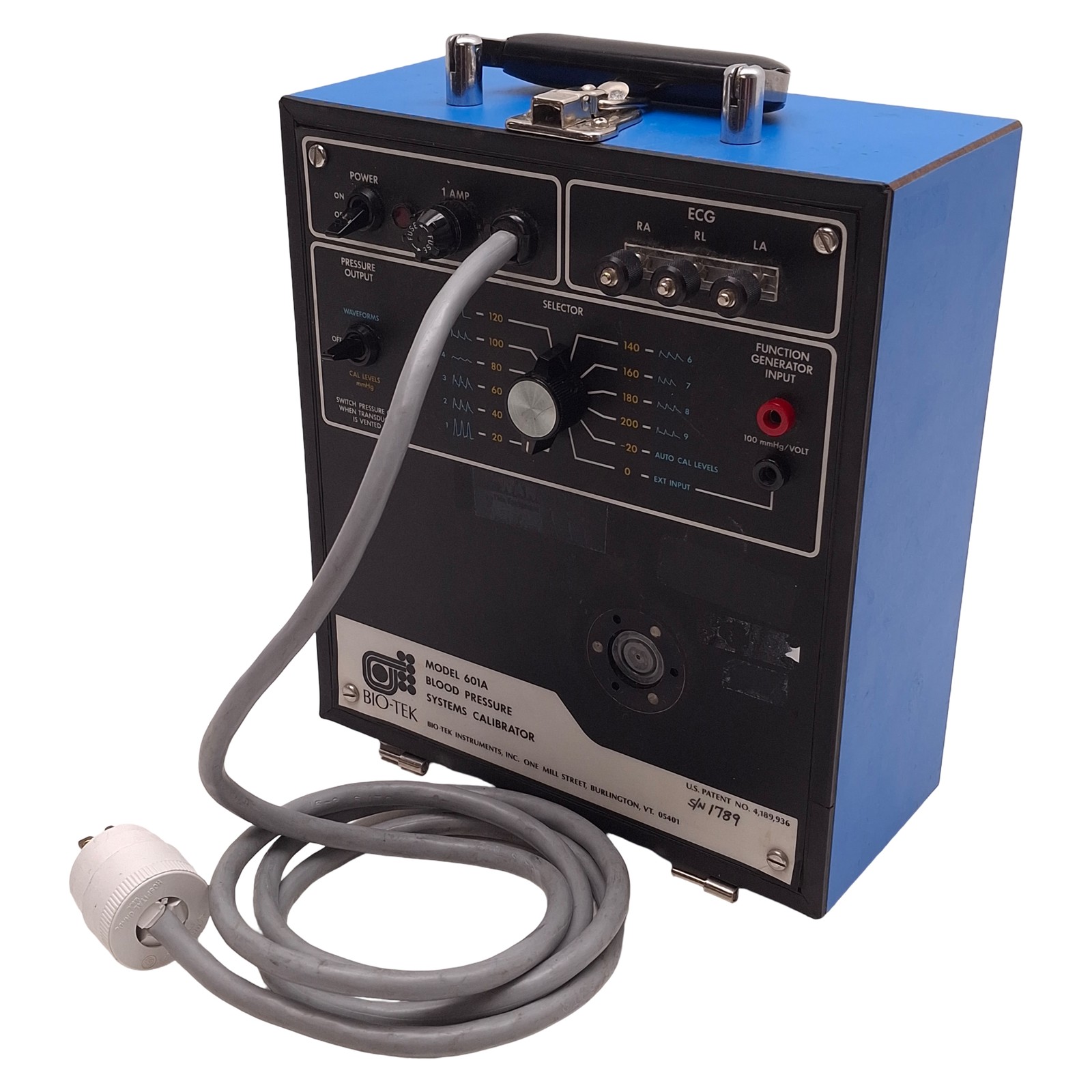 Bio-Tek 601A Blood Pressure Systems Calibrator 0-300mmHg Range, 125VAC