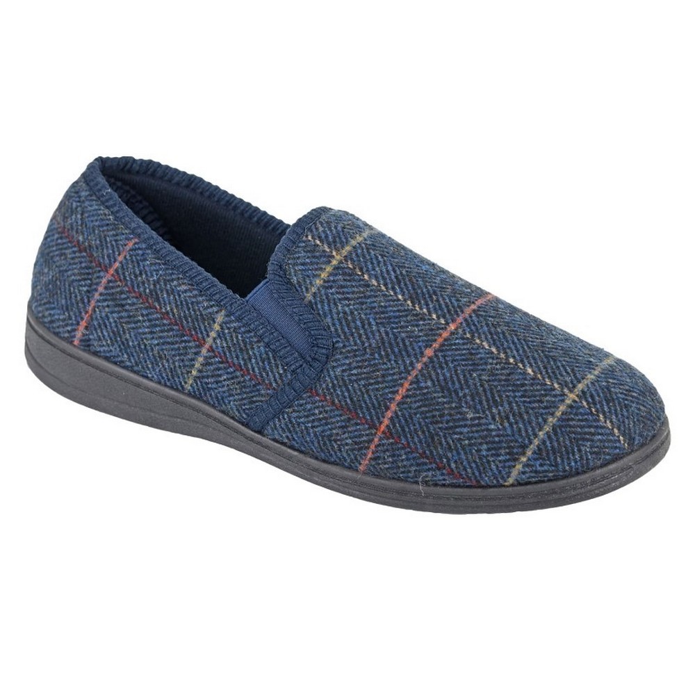 Zedzzz Mens Kenny Herringbone Twin Gusset Slippers (DF2482)