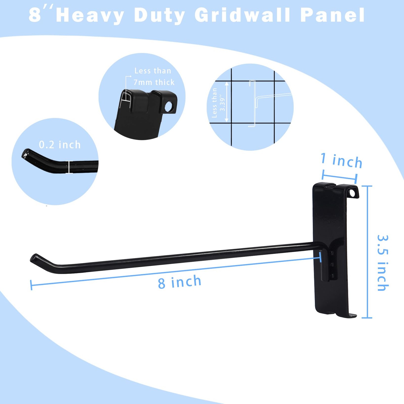 7RiversARTBlack 8" Gridwall Hooks 12 Pcs Heavy Duty Gridwall Panel Hooks for ...