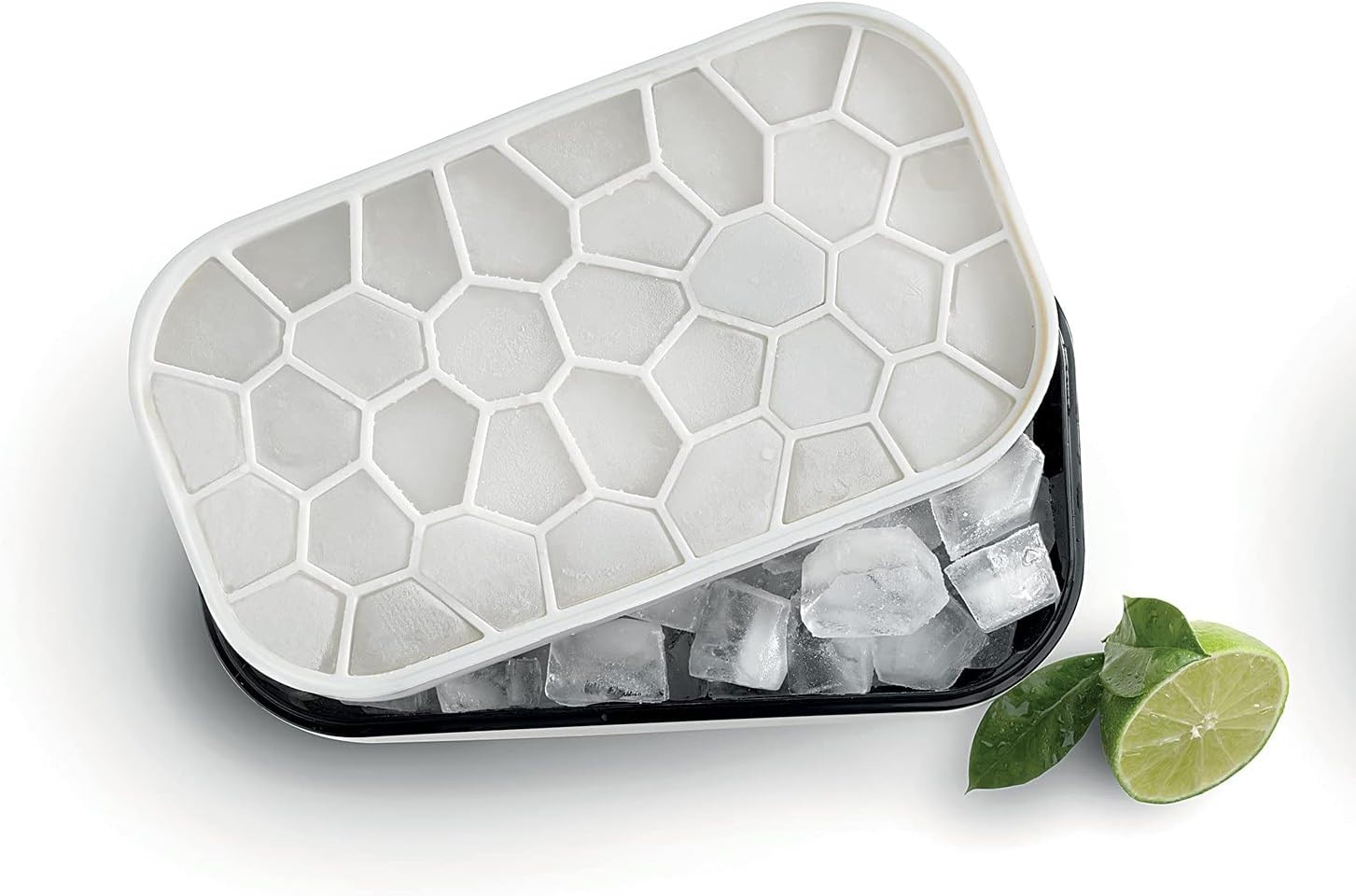 Lékué Ice Box Silicone Ice Cube Tray with Lid Bin White