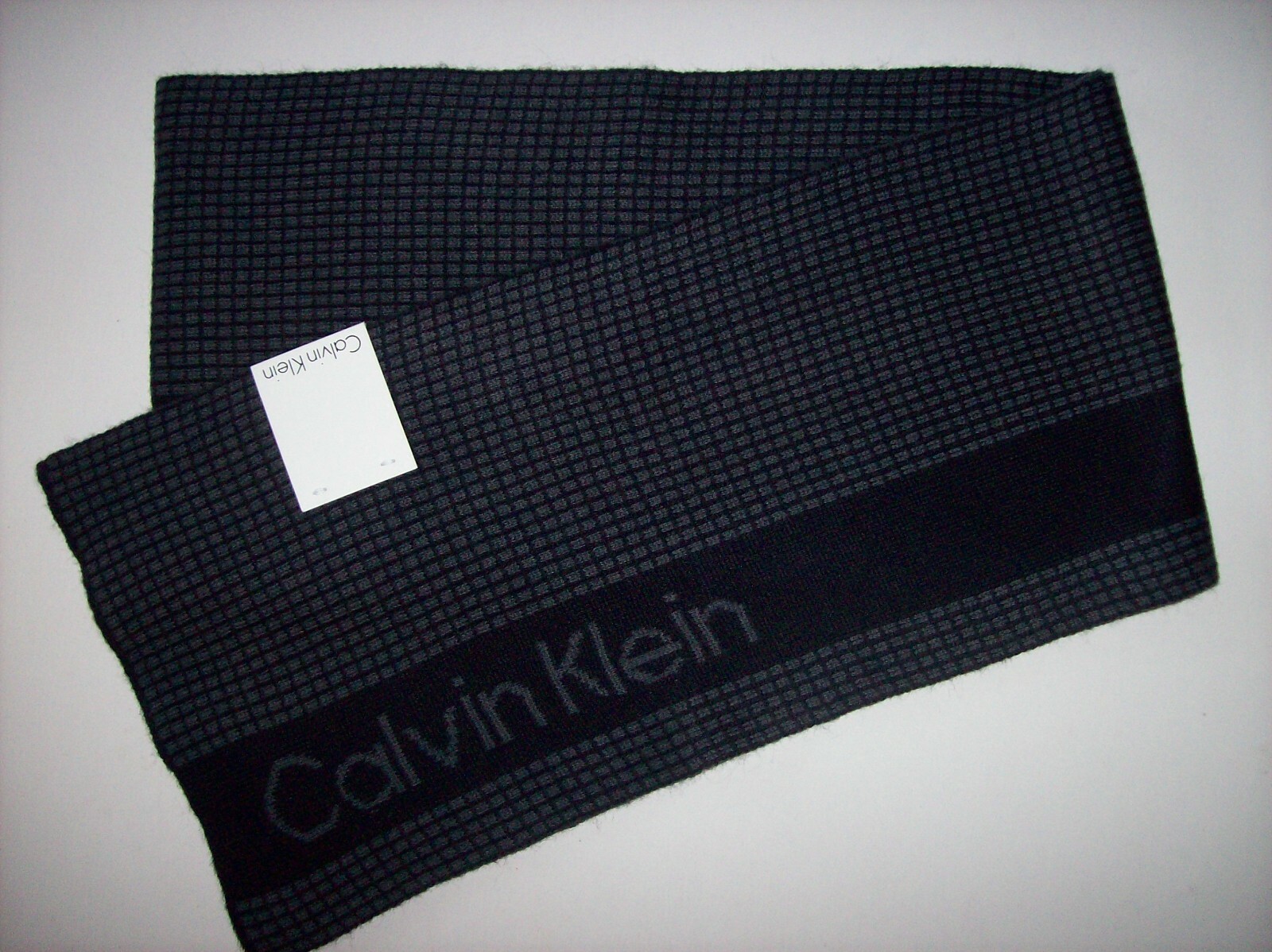 Calvin Klein Scarf Knit Mens Winter Dress Warm Muffler Navy Signature OSFM  NWT