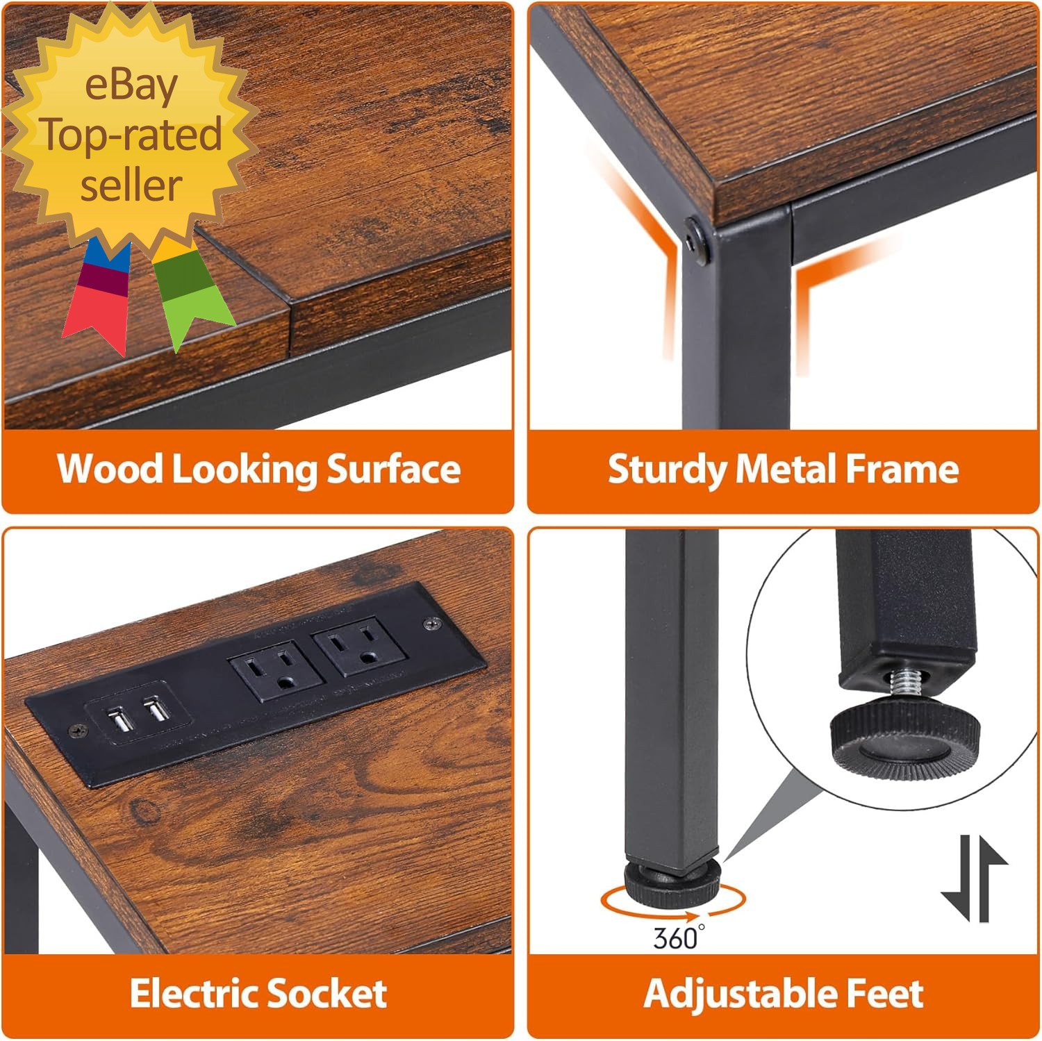 70.8 Inch Narrow Console Table with Power Outlet Industrial Long Sofa Table with