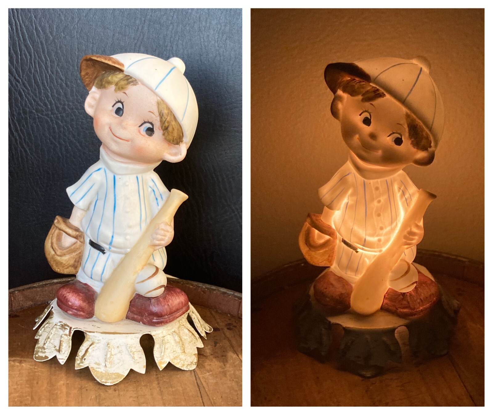 Vtg MCM Baseball Boy Night Light Lamp Underwriter's Laboratories WORKING!