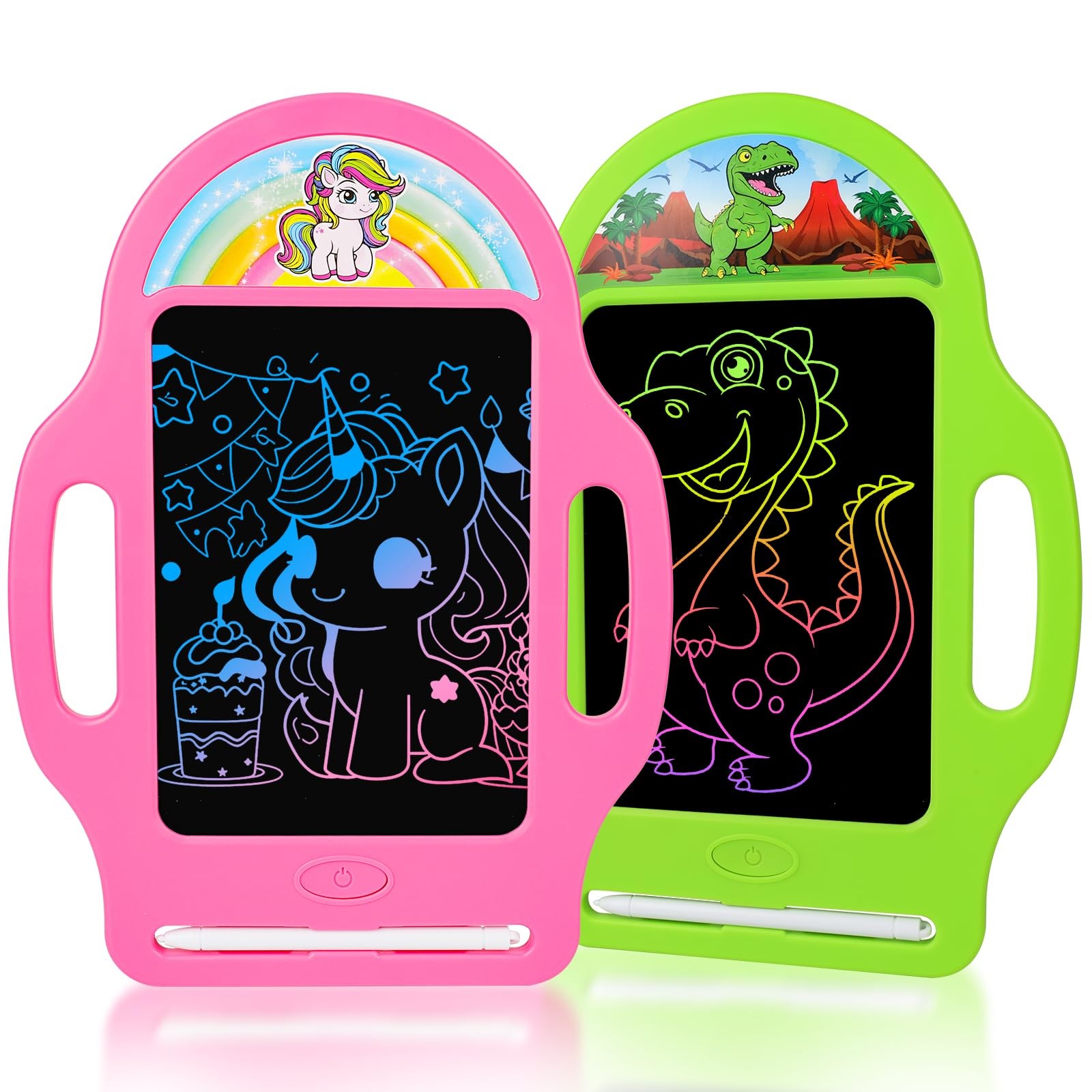 2-Pack LCD Writing Tablet for Kids, Dinosaur & Unicorn Doodle Board, Ages 2-6