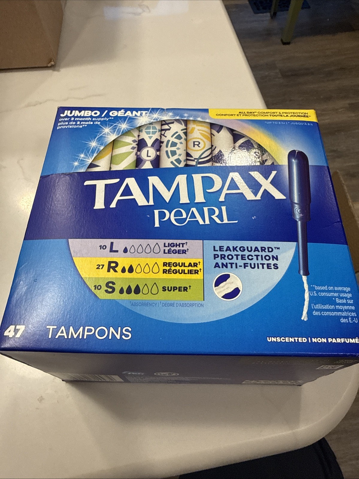 Tampax Pearl Tampons Trio Pack Light/Regular/Super Unscented 47 CT New