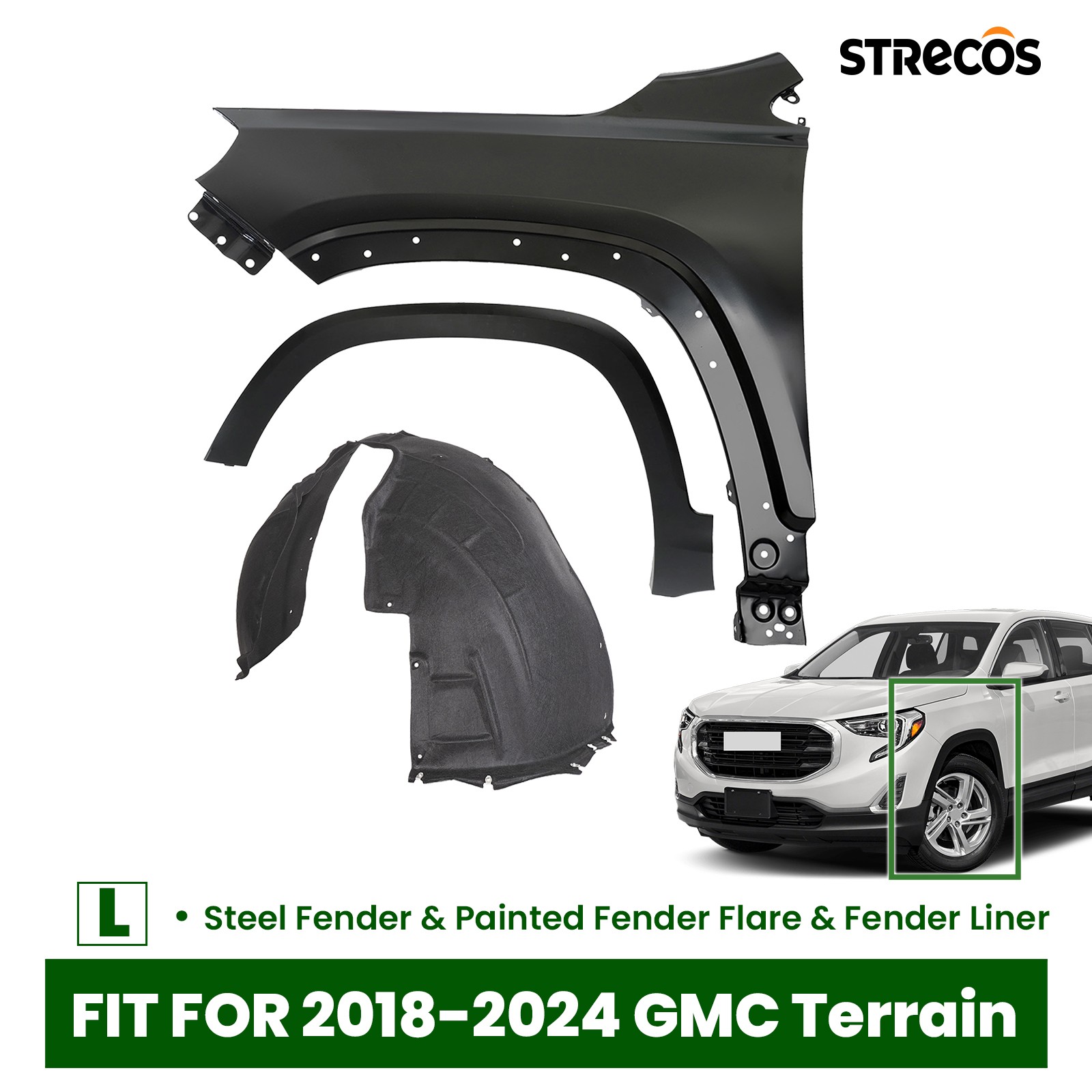 For 2018-2024 GMC Terrain Front Fender & Flare Wheel Molding & Liner Panel Left