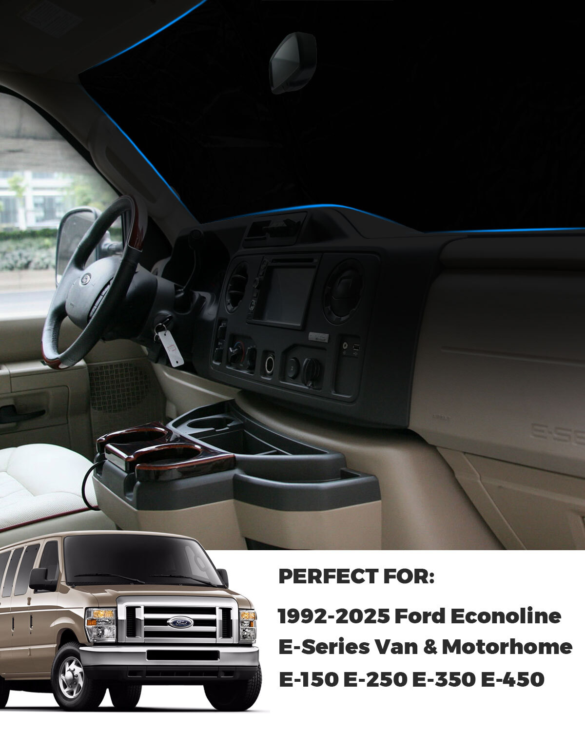 For Ford E Series E-150 E-250 E-350 E450 Van 1992-2025 Windshield SunShade Visor