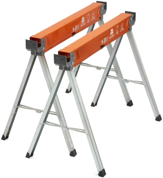 Caballetes de trabajo plegables 2 piezas metal reforzado con soporte 2x4, Nuevo