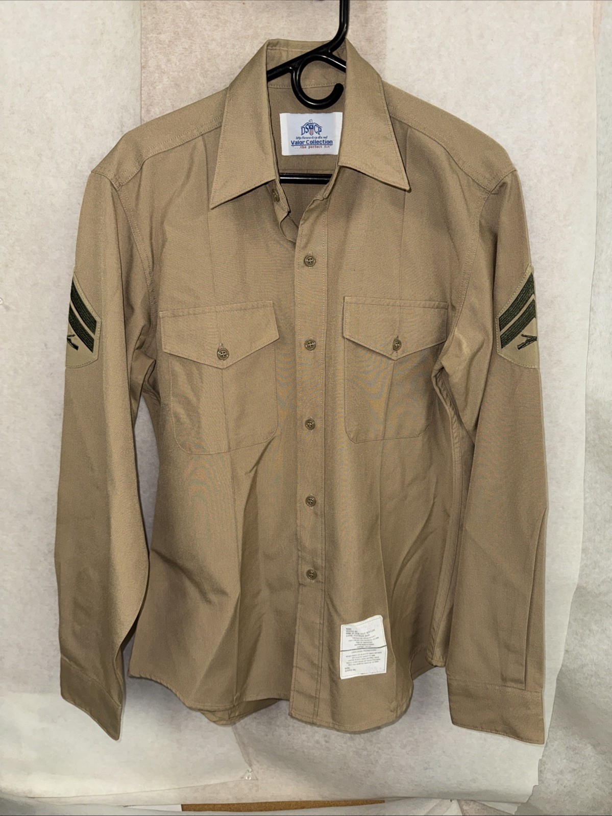 USMC Mens Khaki Long Sleeve Charlie Blouse Corporal Sz 16 1/2