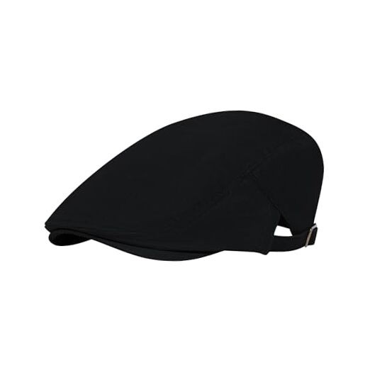Mens Flat Cap Newsboy Caps 100% Cotton Adjustable Cabbie Golf One Size Black