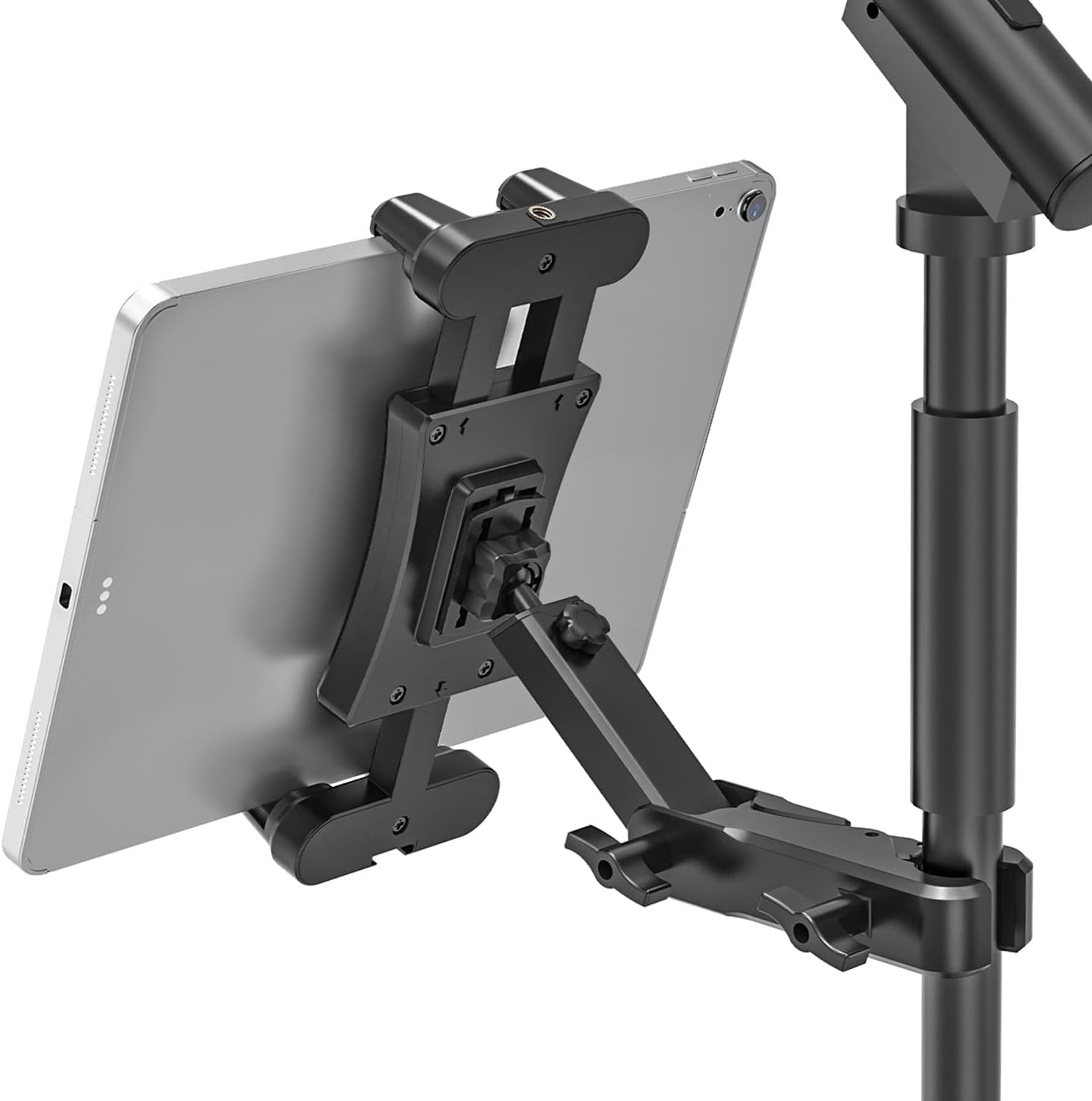 Adjustable iPad Mic Stand Mount with C-Clamp for 4.7-13.5" Tablets & Phones