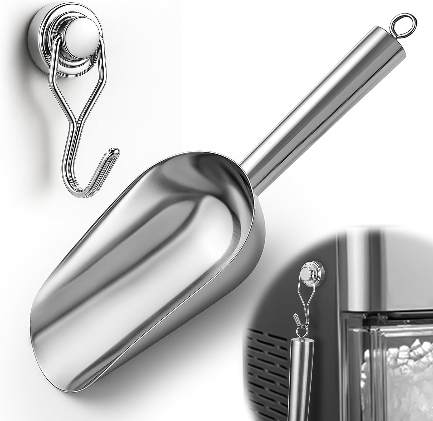 Juome Stainless Steel Ice Scoop with Magnetic Holder for Ge Profile Opal 2.0 Nug