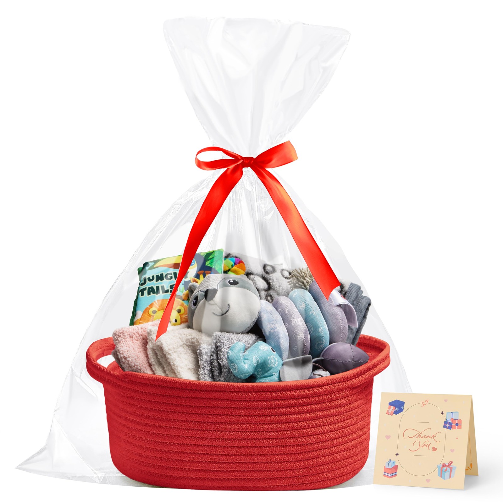 Bufims Small Woven Red Gifts Basket for Storage Empty with Ribbons and Bags D...