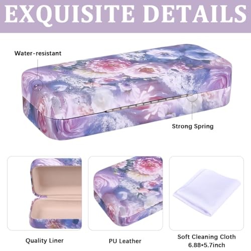 Glasses Case Hard Shell Eyeglass Case Pu Leather Eyeglass Sunglasses Flower