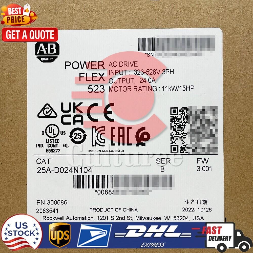 25A-D024N104 /B PowerFlex 523 AC Drive 11kW 15Hp Allen Bradley US Free Tax