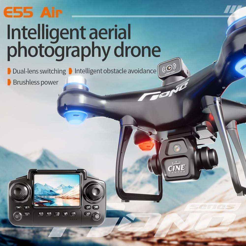 Beginner Foldable Drone with Screen Controller 720p HD Camera 2 Batteries Black