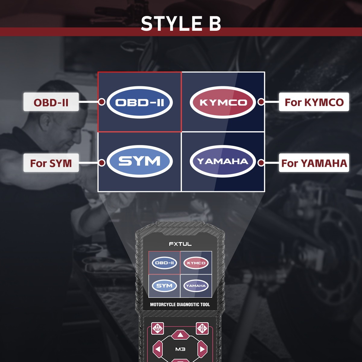 FXTUL M3-B Motorcycle Diagnostic Scanner OBD2 Code Reader for YAMAHA KYMCO SYM
