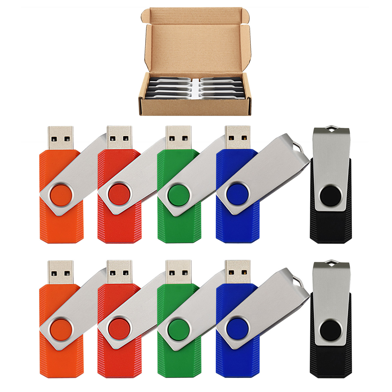Kootion 10 Pack 1GB 2GB 4GB 8GB 16GB 32GB USB 2.0 Metal Swivel USB Flash Drives