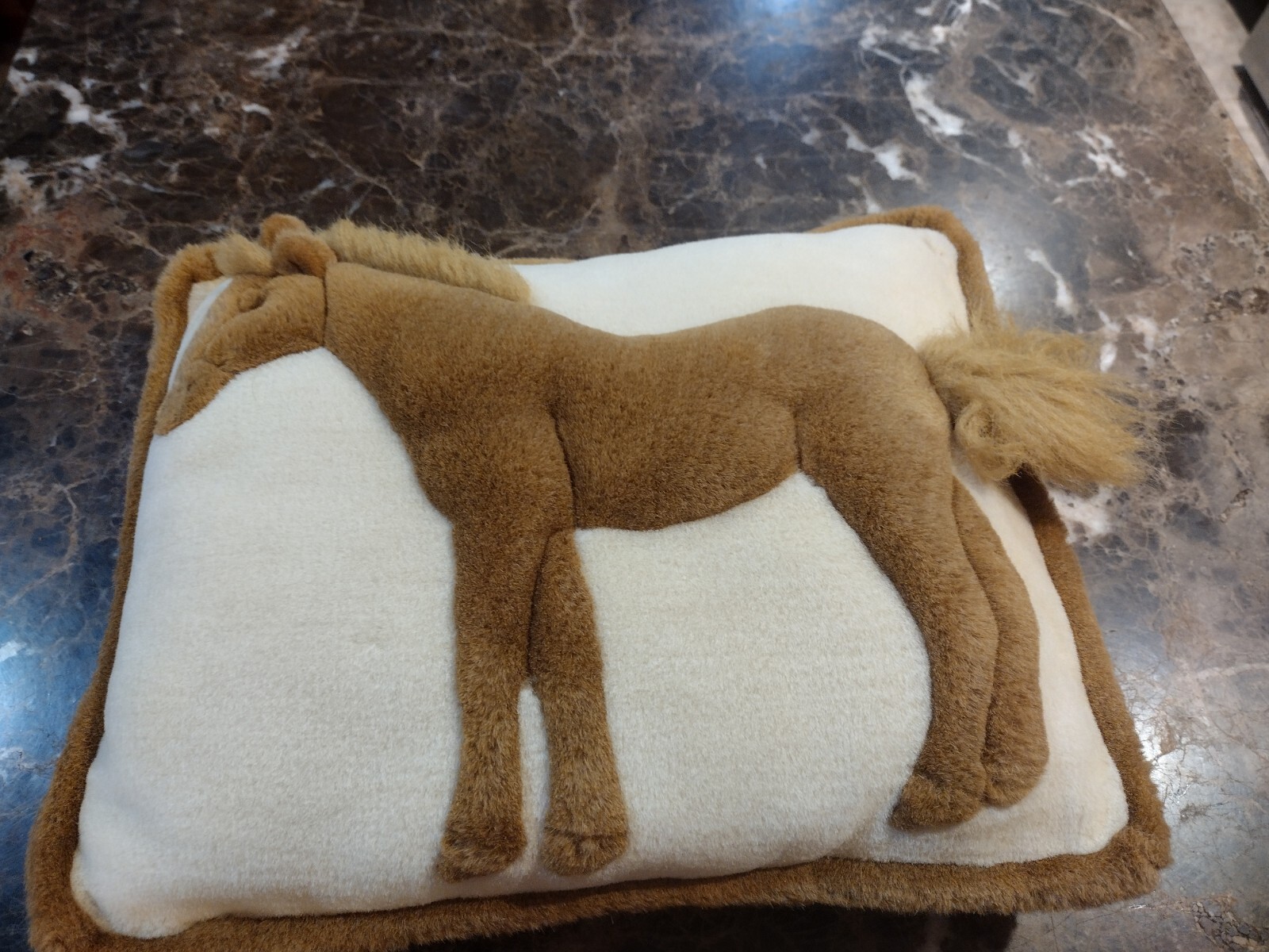 Horse Equestrian Pillow Cream & Brown Length 14" Width 15"