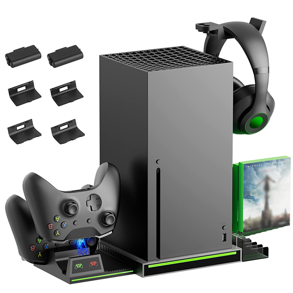 Game Host Cooling Base For Xbox Series X Vertical Stand Gamepad Charging Dock