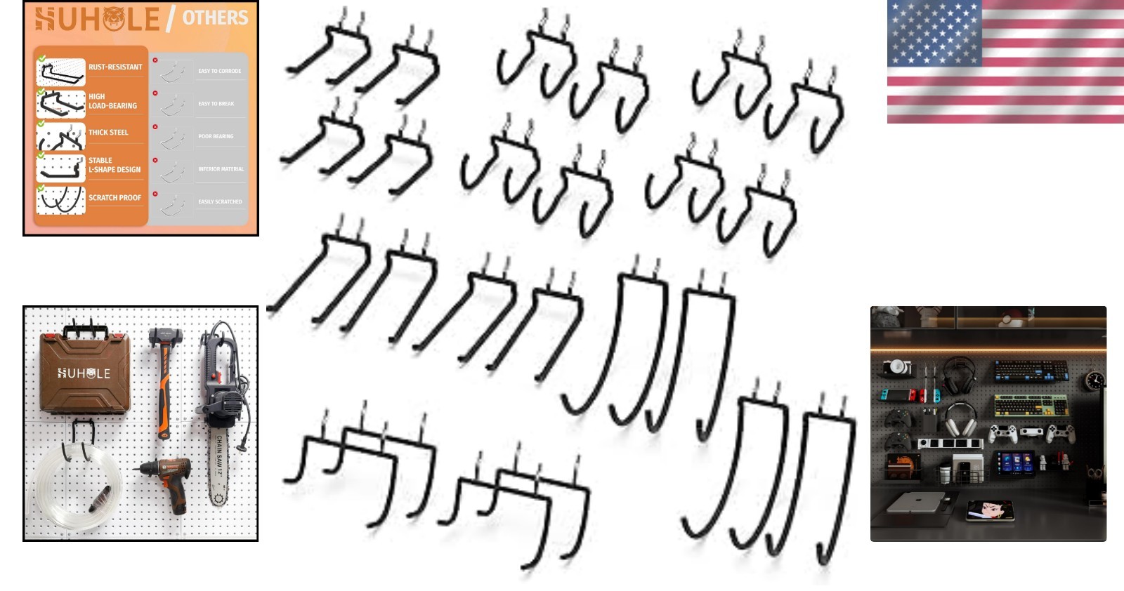 Versatile Non-Slip Pegboard Utility Hooks - 24PC Set for Tools & Equipment
