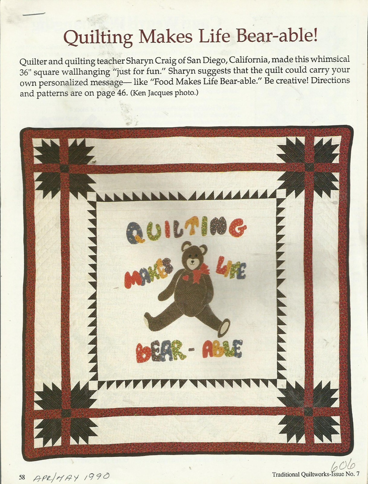 E0371   BEAR WALLHANGING  QUILT PATTERN/INSTRUCTIONS