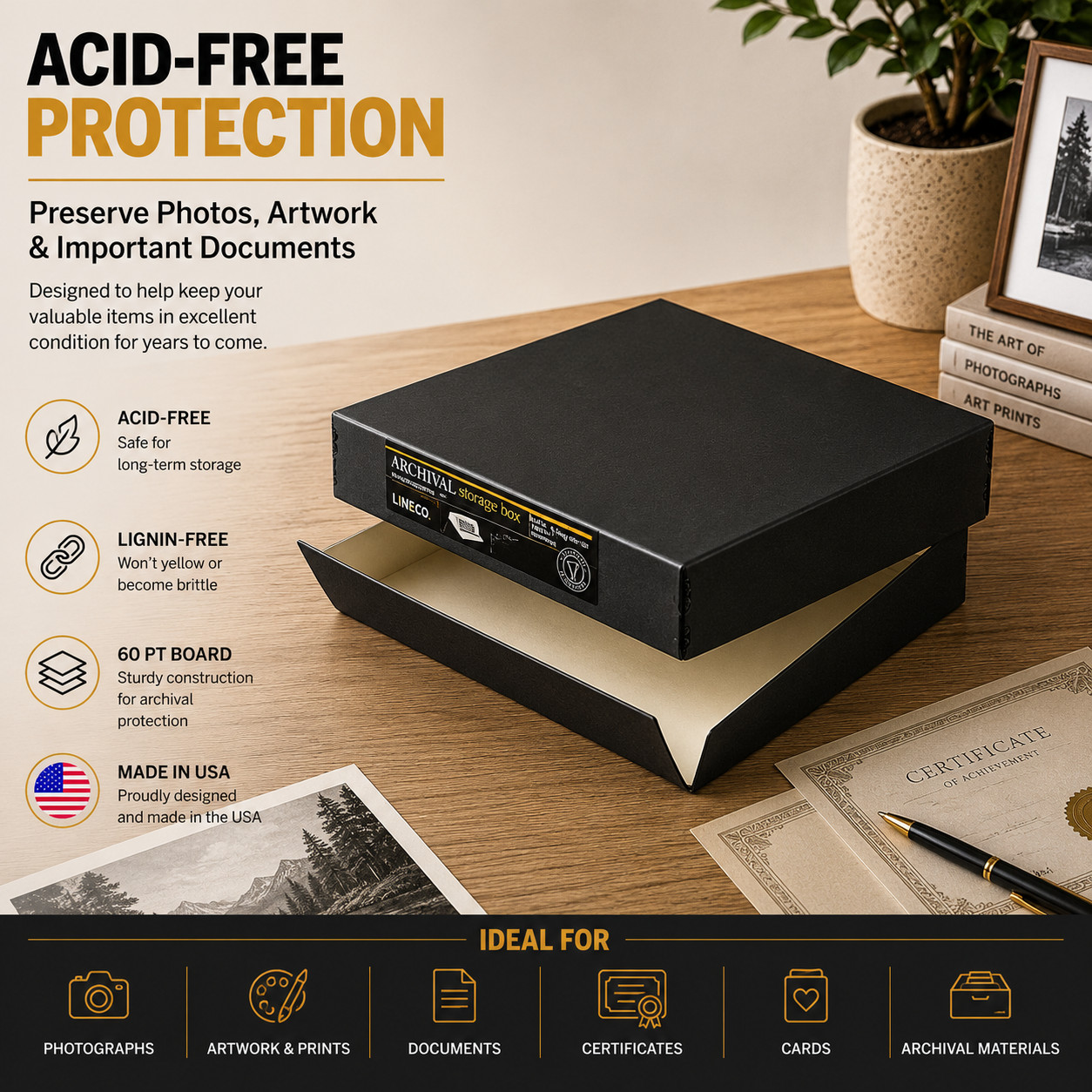 Lineco Museum Storage Box, Archival Quality Acid-Free Buffered Drop Front Design