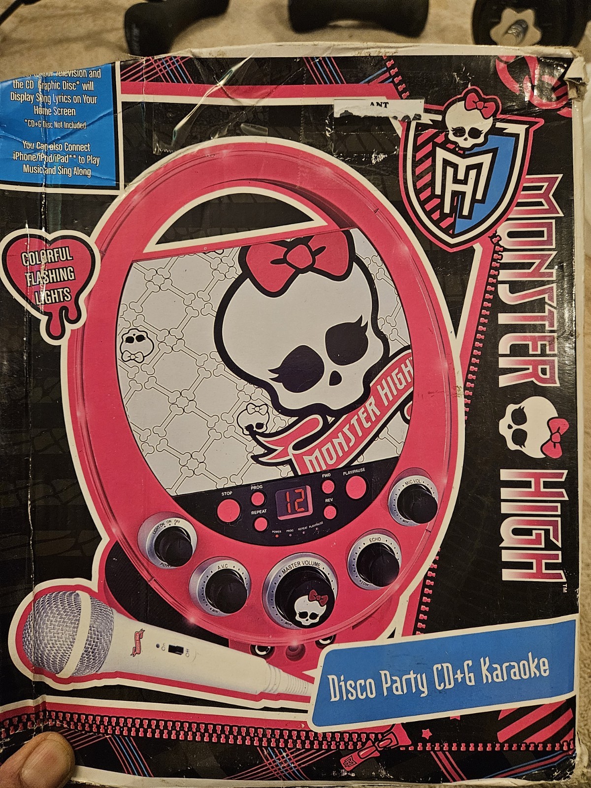 Monster High Disco party CD Player & Karaoke Machine  "Flashing Lights"  WORKING