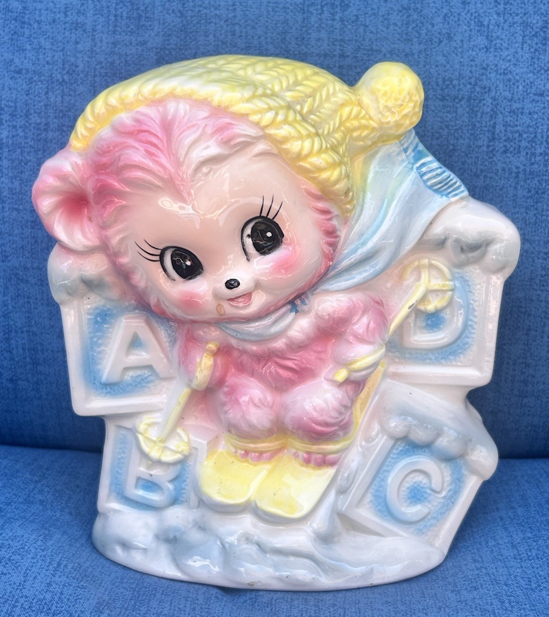 Rubens Originals Japan Skiing Big Eyed Bear Baby Planter 7“