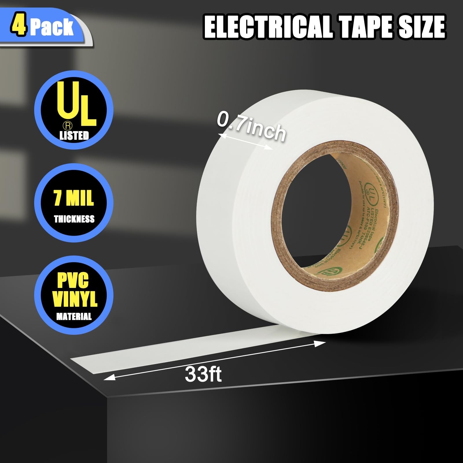 GEYYANG White Electrical Tape, Professional Grade UL Approved, 4 Pack Multipu...