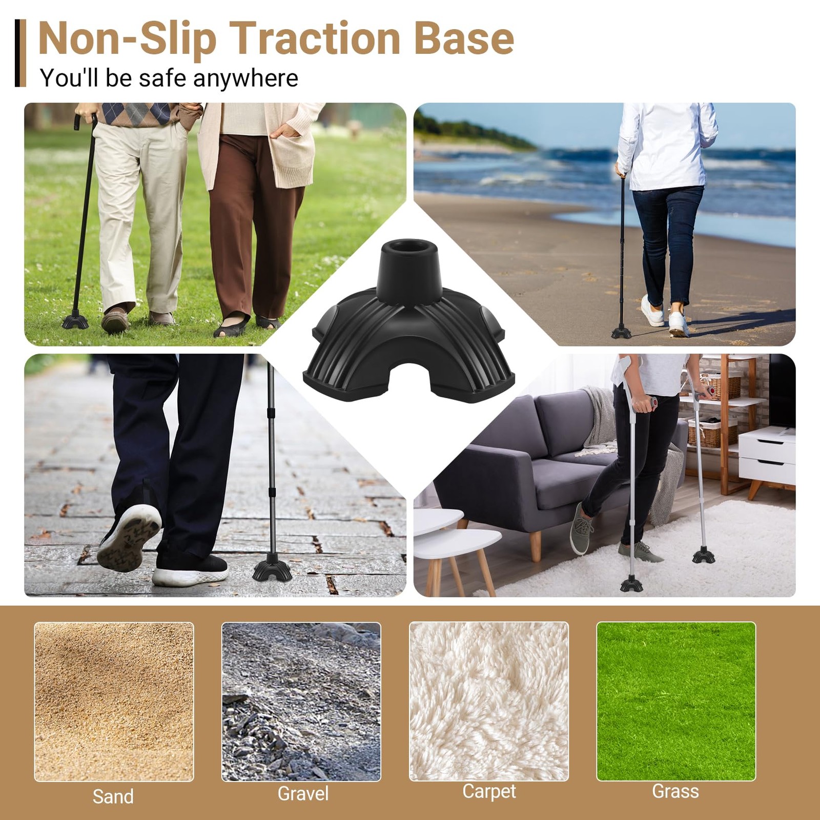 2 Pack Cane Tips for Stability, Self Standing Cane Base for Most Walking