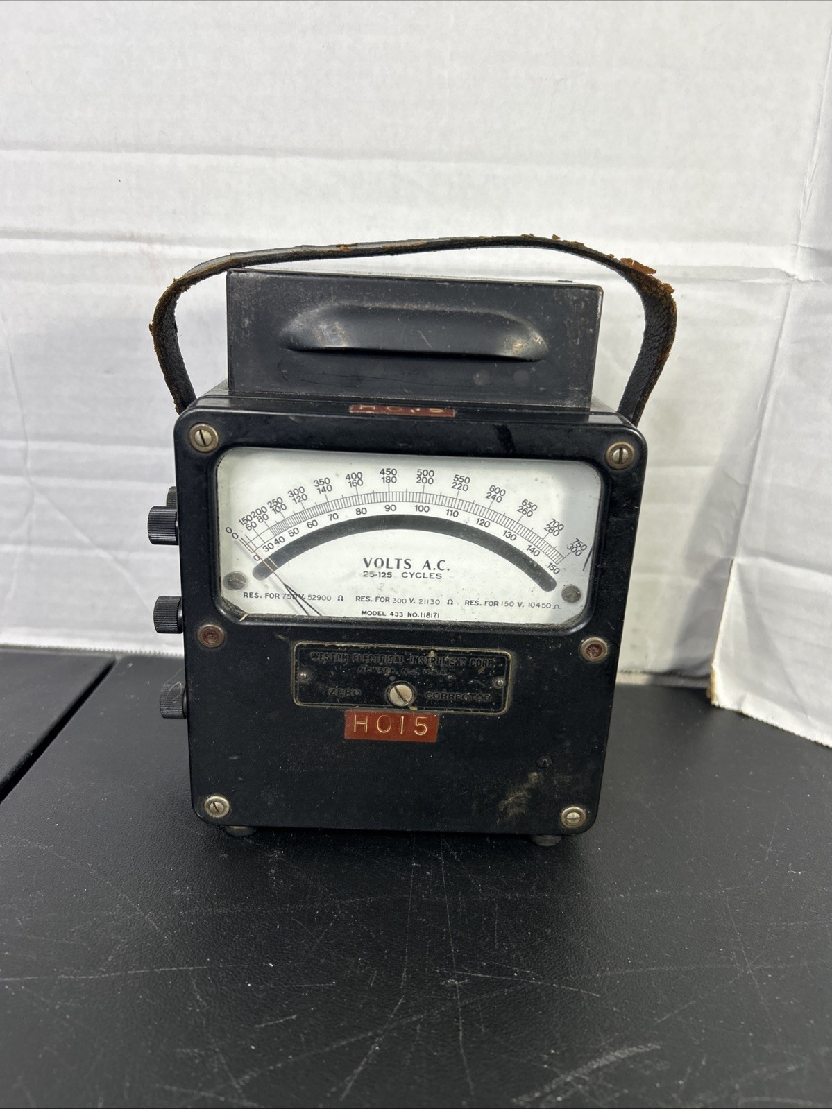 Vintage Weston AC Voltmeter Zero Corrector Meter Model 433 (untested)