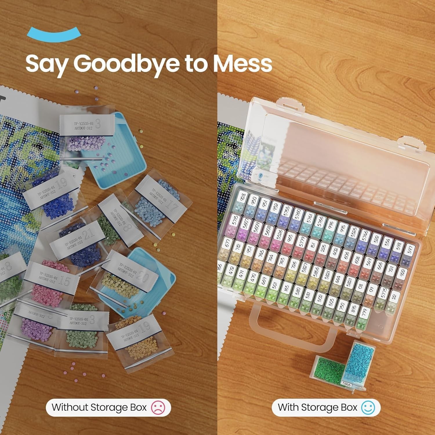 Efficient 64 Jar Transparent Storage for Crafting with Custom Labels Included