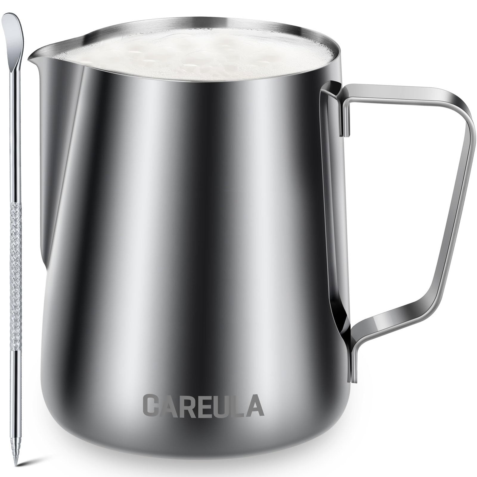 Milk Frothing Pitcher, 12oz Stainless Steel Milk Frother Cup Steaming Pitcher...