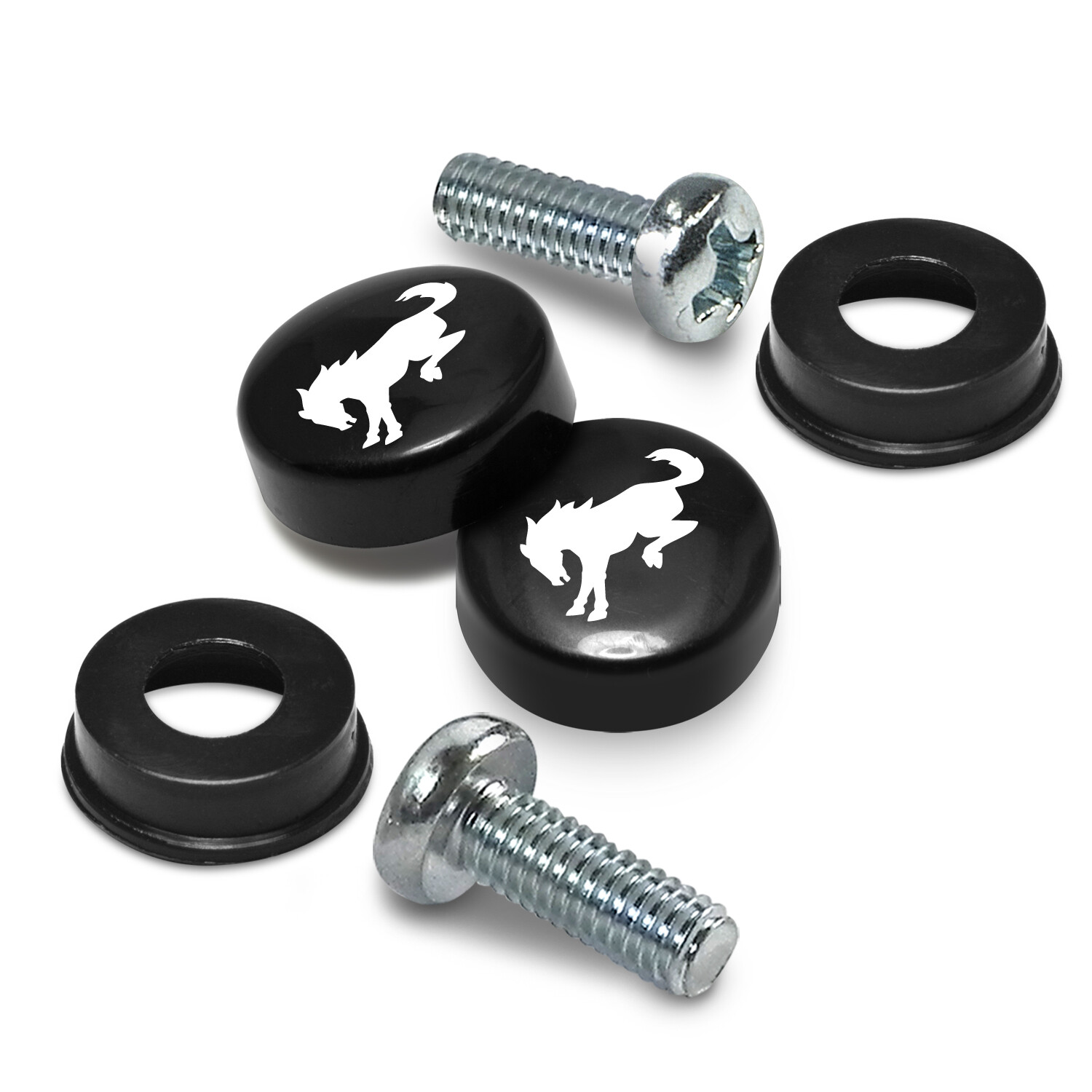 Ford Bronco on Black ABS Plastic License Plate Frame Screw Covers