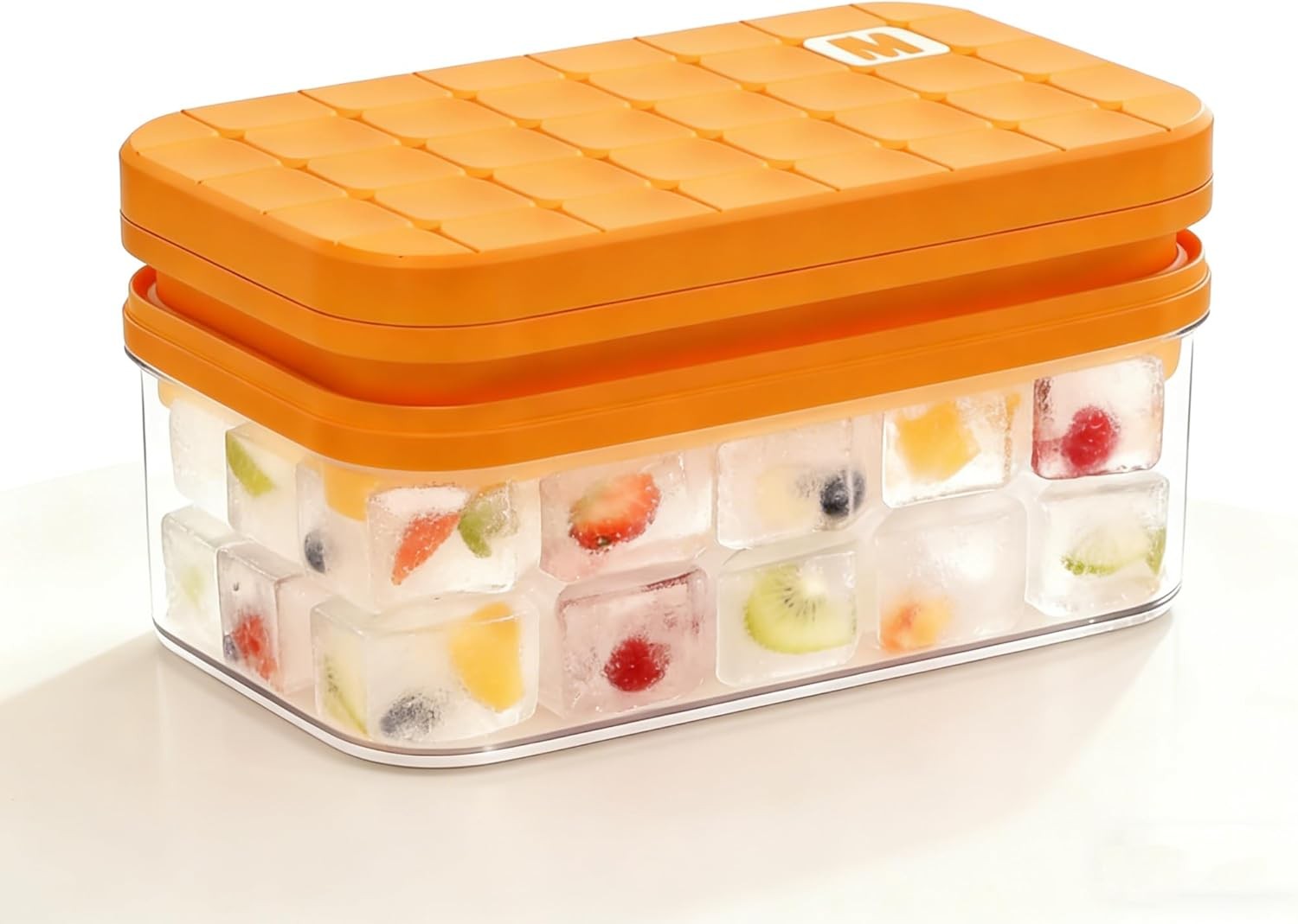 Compact Ice Cube Tray W/ Lid & Bin Mini Press-Type Ice Cube Maker Freezer