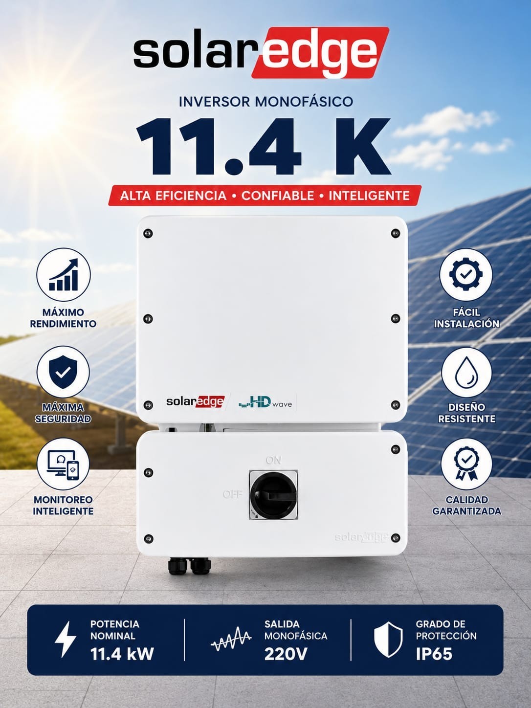 SolarEdge SE11400H-US000BEU5 11.4kW Home Wave Inverter New Sealed Box Single...