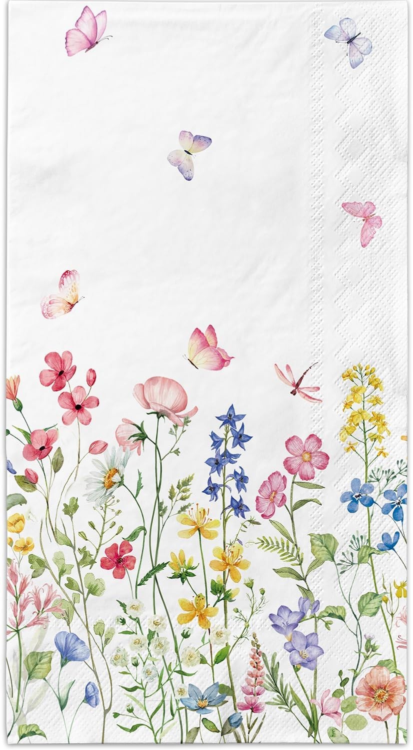 100 Wildflower Flower Napkins Disposable Bathroom Paper Hand Towels Napkins