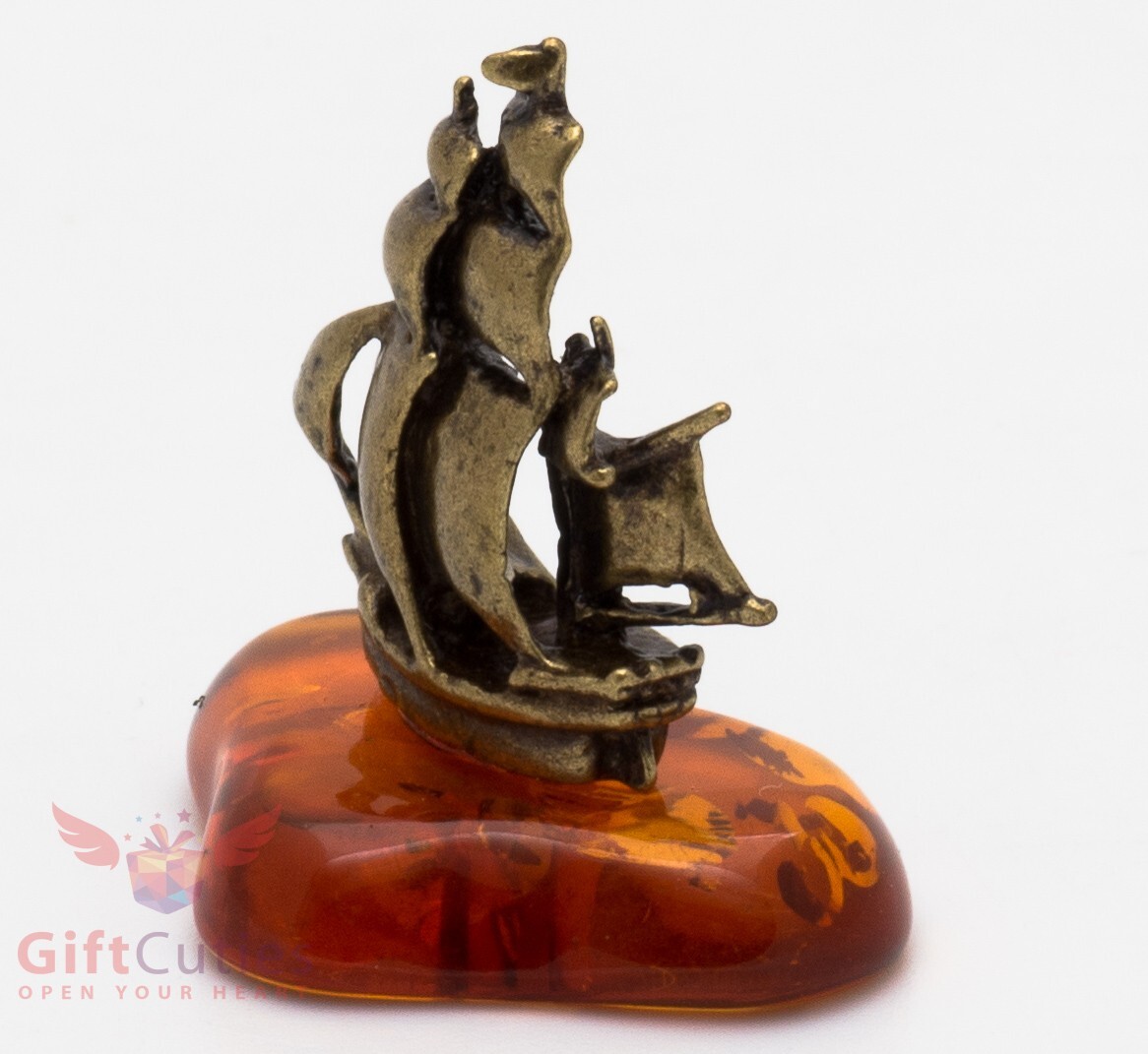 Solid Brass Amber Figurine Caravel Frigate Ship Ironwork