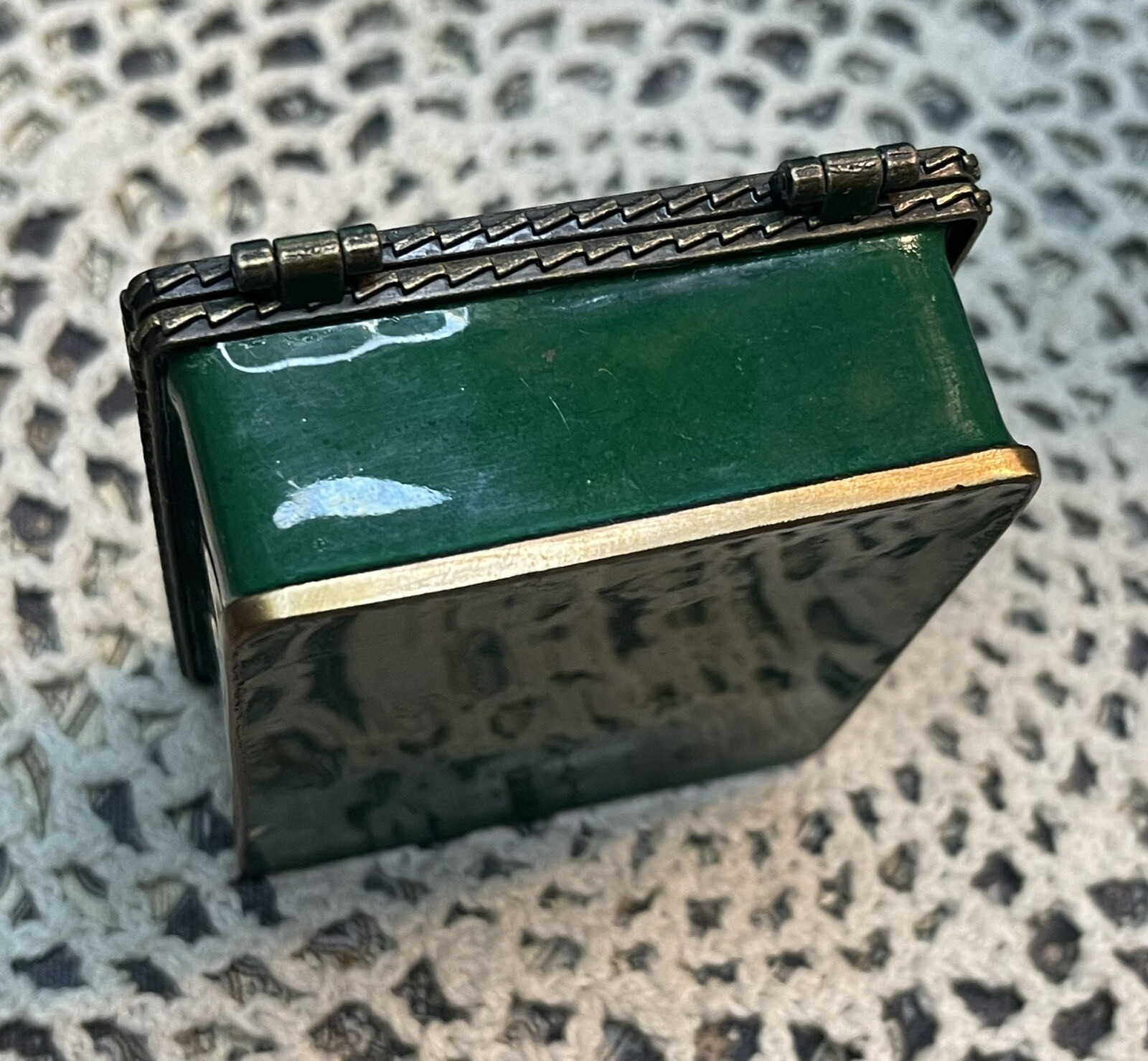 Enameled Painted Fabric Lined Brass Trinket Box