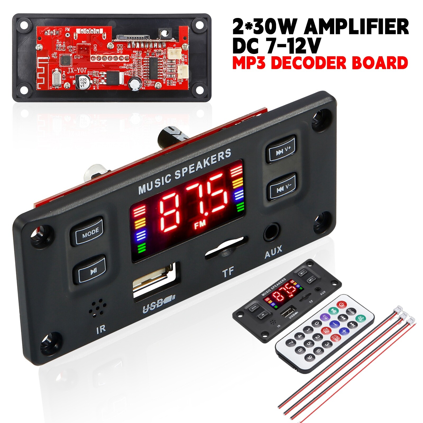 60W 2*30W Amplifier DC 12V MP3 Decoder Board Module Kit Bluetooth MP3 USB AUX FM