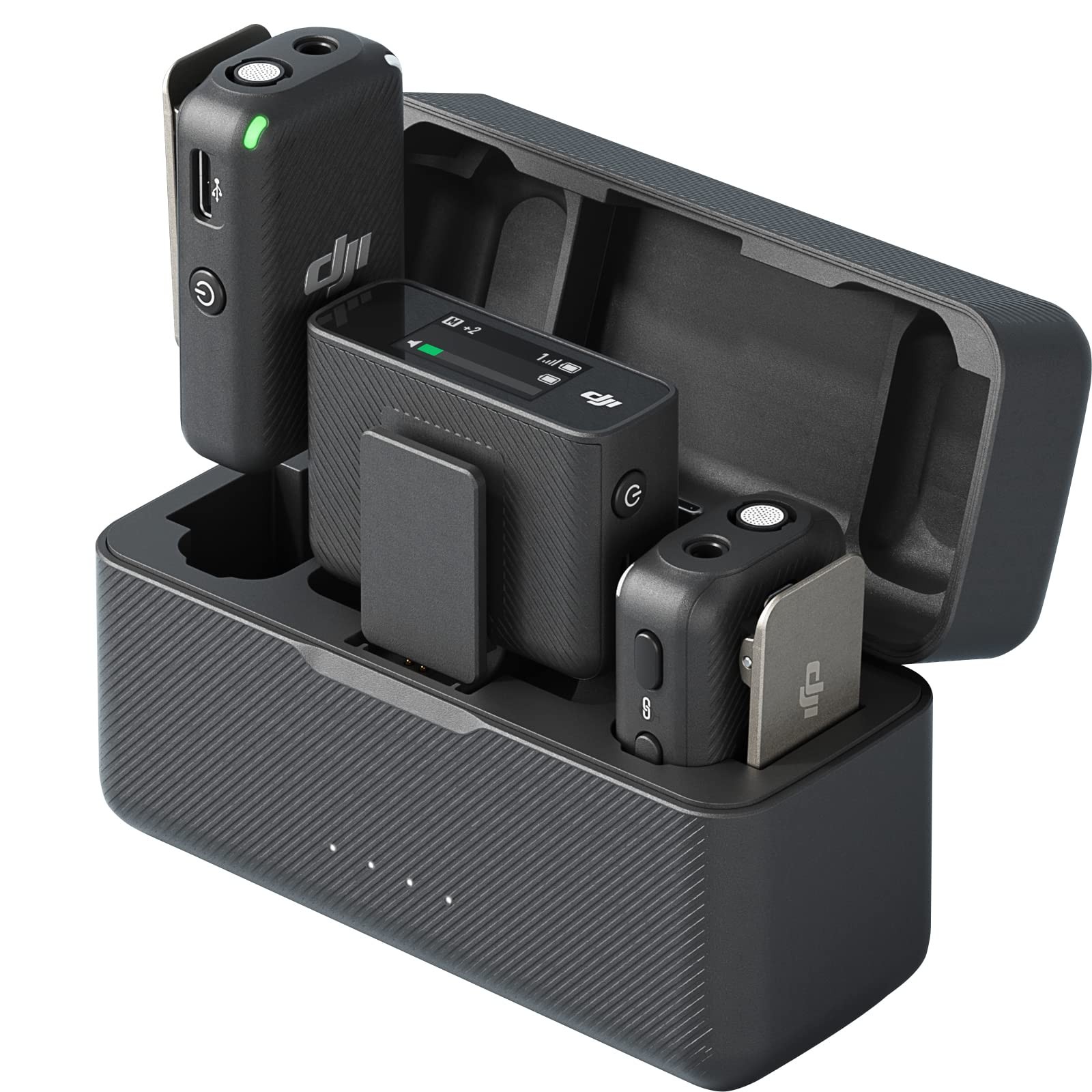 DJI Mic (2 TX + 1 RX + Charging Case), Wireless Lavalier Compact, Black