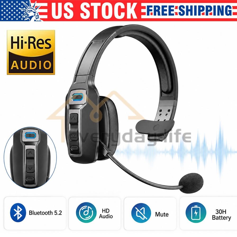 Trucker Bluetooth 5.2 Wireless Headset With Noise Cancelling Mic For Phones PC