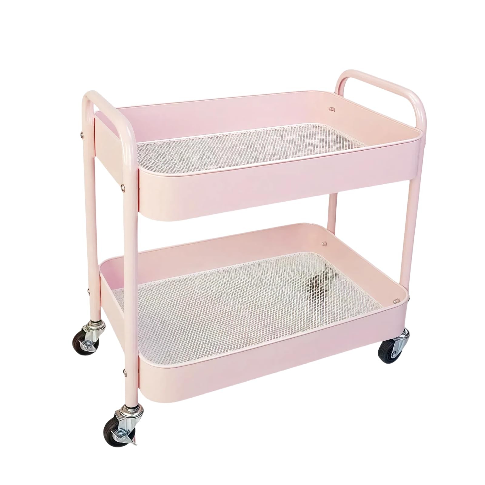 2 Tier Pink Rolling Cart with Wheels for Under Desk Storage, Large Capacity R