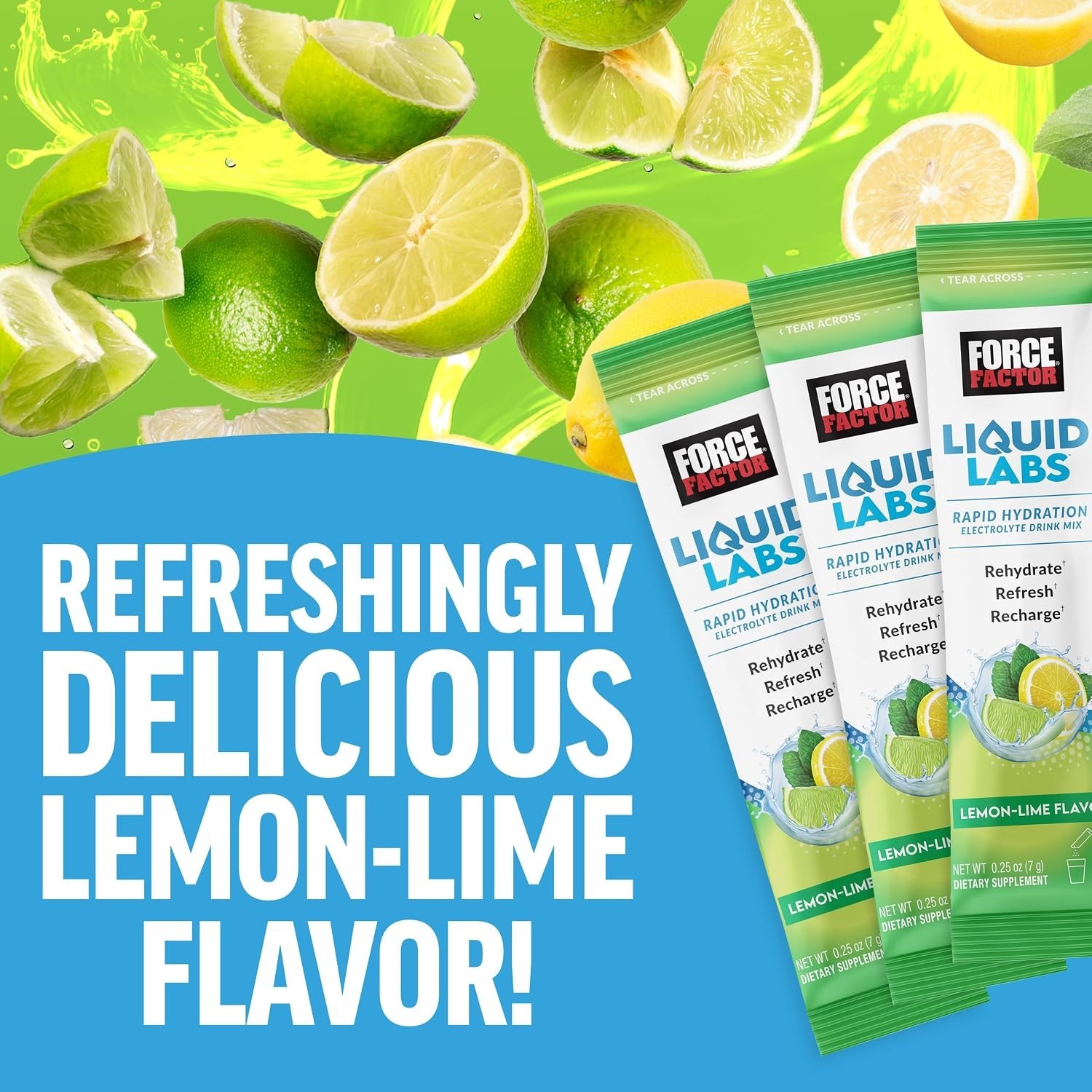 Force Factor Liquid Labs Rapid Hydration Electrolyte Drink Mix Lemon-Lime 20