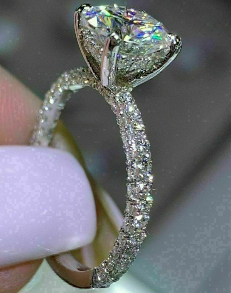 Lab-Created 2CT Round Cut VVS1 Diamond 14K White Gold FN Engagement Wedding Ring